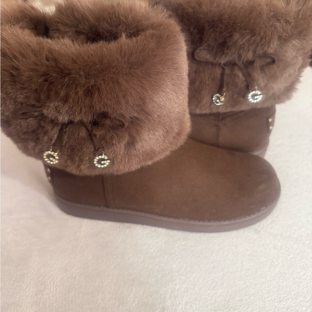 Guess Brown Ankle Boots with Fur Trim